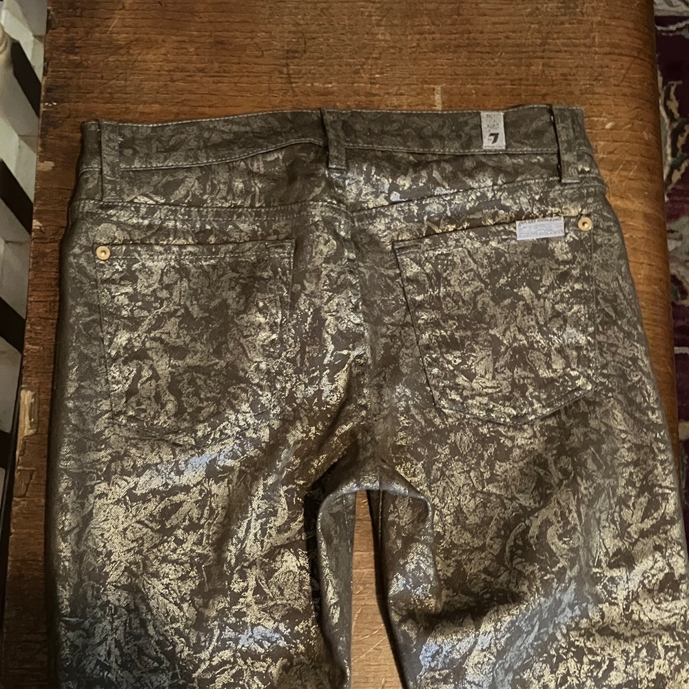 ✨7 For All Mankind Gold Patterned Skinny Pants - Picture 2 of 7